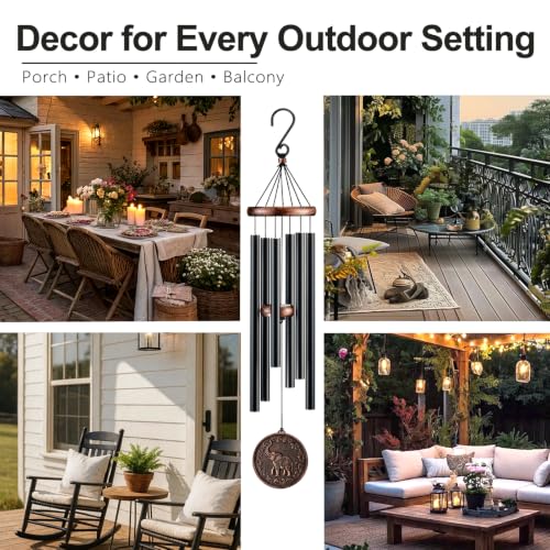 34" Elephant Wind Chimes for Outside, Deep Tone Garden Decor - size: 34" Elephant