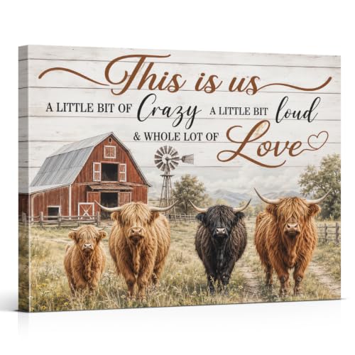 Farm Highland Cow Canvas Wall Art Country House Barn Rural Wall Decor - color: Farm Highland Cow