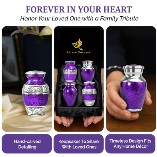 Small Urns for Human Ashes - Elegant Keepsake Cremation Urns - Purple - color: Purple