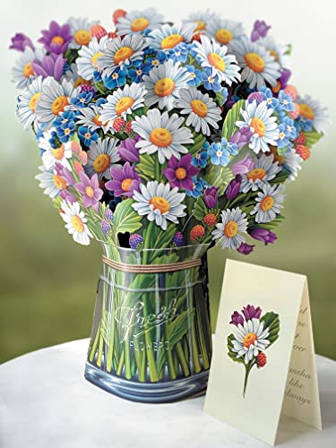 Freshcut Paper Pop Up Cards, Field of Daisies, 12 Inch Life Sized Forever Flower Bouquet 3D Popup Greeting Card, Birthday Cards, Get Well Gifts, Blank Notecard & Envelope - color: Field of Daisies New, size: Classic