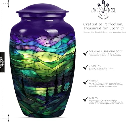 Aurora Borealis Northern Lights Cremation Urn - Urns for Human Ashes Adult | Mother, Dad, Female, Male - Funeral Urn - 10 Inch Metal Polished Ash Holder - Adult Urns for Human Ashes Men - Outdoor Urn - size: #1 (Large Size)
