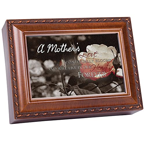 Cottage Garden A Mother's Love Bereavement Woodgrain Rope Trim Music Box Plays Amazing Grace