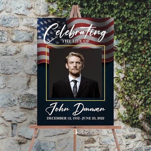 Personalized Veteran Memorial Poster, In Loving Memory Welcome Sign, Celebration Of Life Veteran, American Flag Funeral Welcome Sign, Military Funeral Poster Photo Sign #4 - color: Design 04