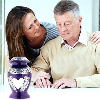 Angel Wings & Heart Cremation Urn (Red Shimmer, Large)' (Purple Glossy, Single - Miniatue) - color: Purple Glossy
