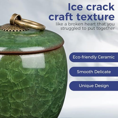 Small Urns for Human Ashes Keepsake, Ceramic Ice Crack Memorial Keepsake Cremation Urns Token Urns Mini Sharing Funeral Urns with Black Premium Box,Green - color: Green