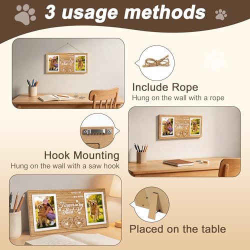 JANSHU Dogs Picture Frame Pet Dog Memorial Gifts for Loss of Dog | Wooden Double 4x6 Picture Frame with Hanging Rope, Loss of Dog Cat Sympathy Perfect Dog Remembrance Gift
