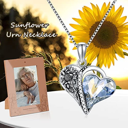 PELOVNY Urn Necklaces for Ashes of Loved Ones 925 Sterling Silver Personalized Heart Locket Urn Necklace Cremation Keepsake Memorial Jewelry Gifts for Women Men - color: Sunflower Urn
