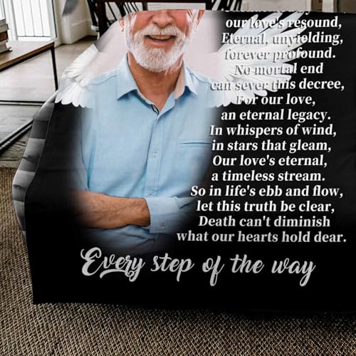 Custom Memorial Blanket with Pictures for Loss of Loved One, Printed in USA, Customized Photo Throw Blanets, Personalized Sympathy Blanket for Loss of Dad Mom Husband Wife Family Friend Cat Dog - color: Design 04