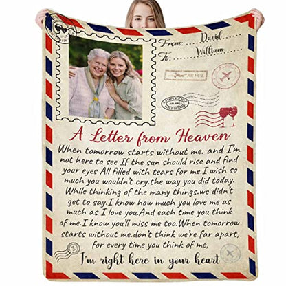 Custom Memorial Blankets with Photos: Made in USA, Sympathy Bereavement Angel Blanket for Loss of Mother Dad Grandma, As I Sit in Heaven | I Never Left You - color: Design 13