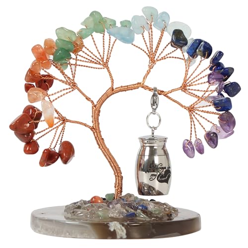 Small Urn for Human Ashes Keepsake,Stainless Steel Mini Urns for Human Ashes with Rainbow Crystal Tree Decoration Cremation Ashes Memorial Gifts for Sharing Ashes Mini Keepsake Urn