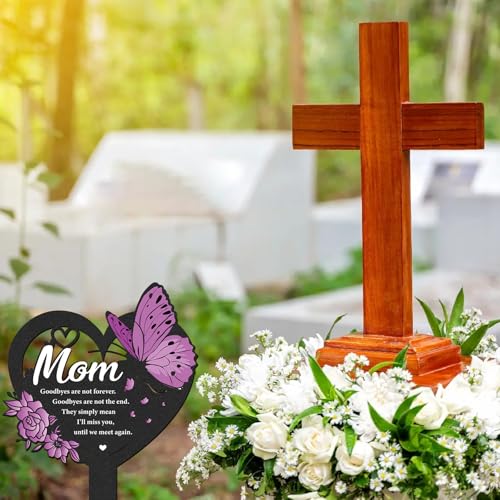 Mom Memorial Grave Stakes - Metal Heart Cemetery Markers - style: Mother