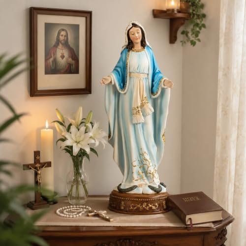 12-Inch Virgin Mary Statue, Catholic Our Lady of Grace | Nativity figurine for church altar or home decor. Our Lady of Grace sculpture for prayer and devotion. - color: White+blue