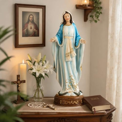 12-Inch Virgin Mary Statue, Catholic Our Lady of Grace - color: White+blue