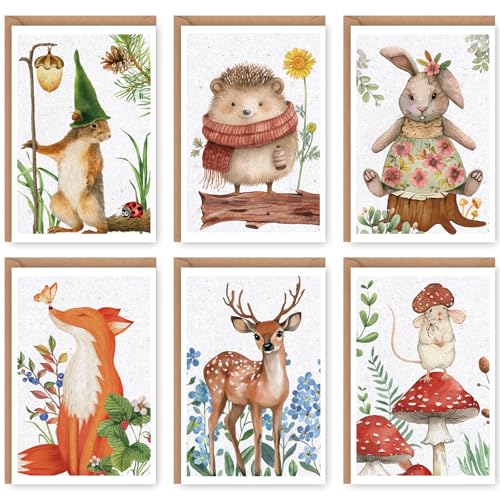 Woodland Animals Blank Cards with Envelopes, 24 Pack Forest Animals Note Cards Bulk for Kids, 4x6 Inch Watercolor Greeting Card Set Boxed for All Occasions