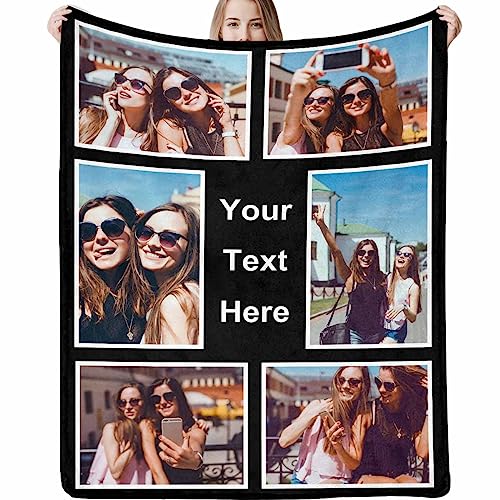 Custom Blanket Personalized Memorial with Photo Collage 6 Photos Add Your Text Customized Picture Blanket Birthday Anniversary Wedding Christmas Couples s for Friends Dad Mom Husband - color: 6 Photo Collage