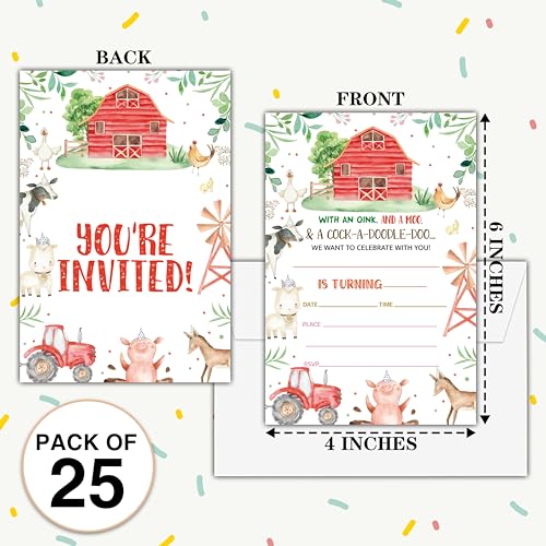 Birthday Invitations - Farm Animals Birthday Invites with Envelopes(25-Count) - Backyard Fill-in Party Invite Cards for Boys Girls Kids Party Supplies Favors Decorations - A03 - style: Farm Animals