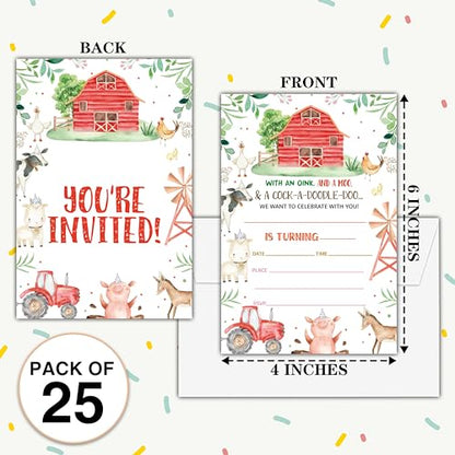 Birthday Invitations - Farm Animals Birthday Invites with Envelopes(25-Count) - Backyard Fill-in Party Invite Cards for Boys Girls Kids Party Supplies Favors Decorations - A03 - style: Farm Animals