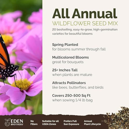 Eden Brothers All Annual Wildflower Mixed Seeds for Planting, 1/4 lb - size: 1/4 Pound, style: All Annual