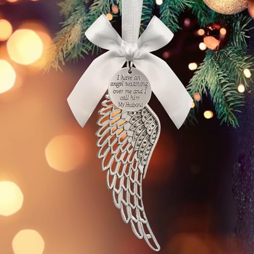 Angel Wing Memorial Ornament - Christmas Tree Decoration for Loved Ones, Xmas Silver Charm in Loving Memory of Husband Memorial Keepsake Honor Sympathy Gift - color: Husband