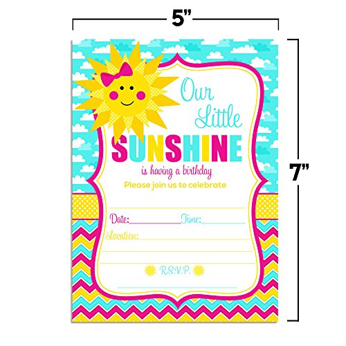 Amanda Creation Ray of Sunshine Girl Birthday Party Fill In Invitations, set of 20 including envelopes - style: Ray of Sunshine Girl