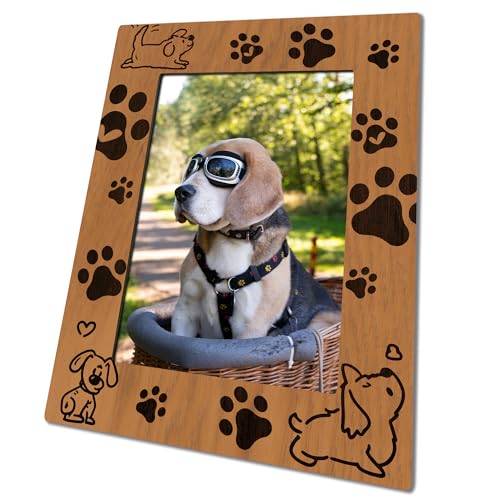 Rustic Printing Dog Picture Frame For 4 X 6 Photo With Back Bracket, Dog Owner Picture Frame, Desktop Shelf Display,Dog Paw Print Photo Frame, Gifts Dog Lovers Dog Owner - C15 - color: Dog