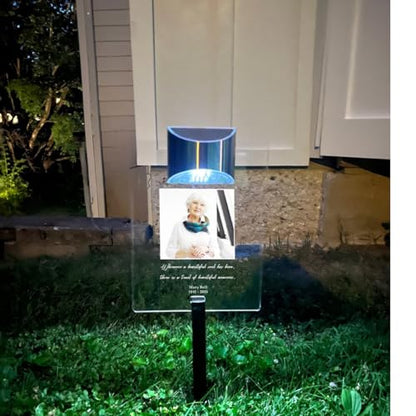 Beautiful Life Loved One In Our Heart Personalized Memorial Garden Stake Marker Photo LED Sympathy Gift In Loving Memory Remembrance Condolence Picture Light Up Plaque Sign Tombstone Grave Cemetery