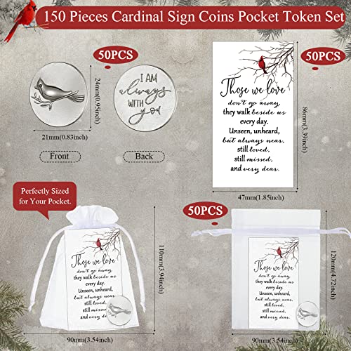 Fumete 50 Set Cardinal Memorial Coins Angel Sign Gifts Set Celebration of Life Decoration Include Cardinal Funeral Pocket Token Memorial Sign Poem Cards White Organza Bags for Funeral Memory Presents