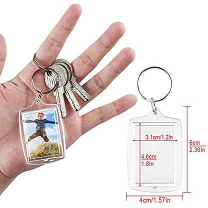30 PCS Photo Insert Keychains, Acrylic Clear Blank Keyrings Picture Frame Keyring with Split Ring for Personalised Custom and Passport Photo Size, 1.57 Inch by 2.36 Inch