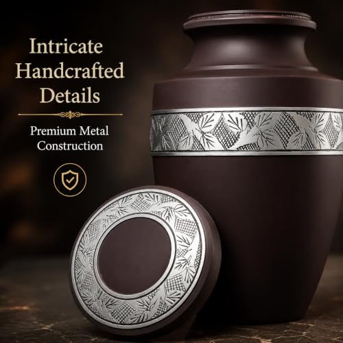 Cremation Urn for Human Ashes, Male-Female 11 in. H - Maroon - color: Maroon, size: Hand-Etched Leaf - 7x11"