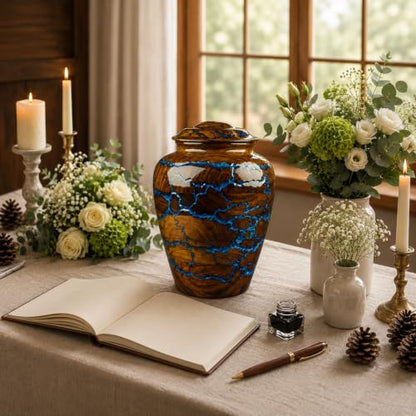 Extral Large Rosewood Cremation Urn for Human Ashes Adult Male Urn for Ashes for Women and Man, Adult Size Decorative urn. Burial and Funeral Urn Large 500 Cu in Resin Inlay. - size: XXX 500 Cu in