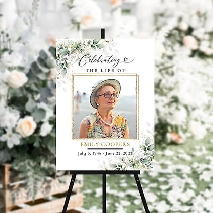 Funeral Welcome Sign, In Loving Memory, Greenery Funeral Welcome Sign, Memorial Welcome Sign, Celebration Of Life Welcome Sign, Celebration Of Life Poster, Eucalyptus #5 - color: Version 5