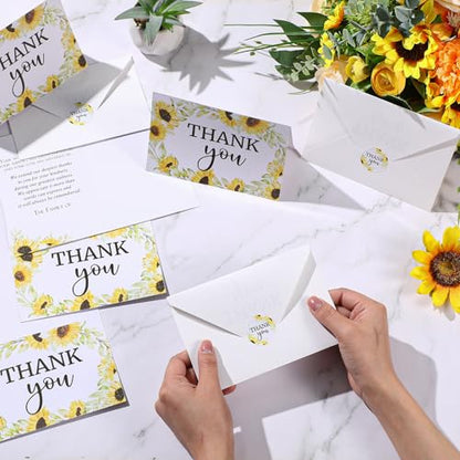 Marspark 25 Pack Funeral Thank You Cards Sympathy Envelopes, Sunflower | Bereavement Message Memorial Postcards with Stickers, for Loved Ones Family Friends, Celebration of Life - style: Sunflower