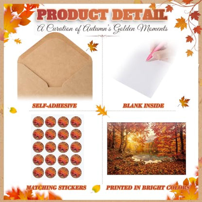 Eaasty 50 Sets Fall Greeting Cards with Envelopes Stickers, 4x6 Inch - style: Fall Leaves
