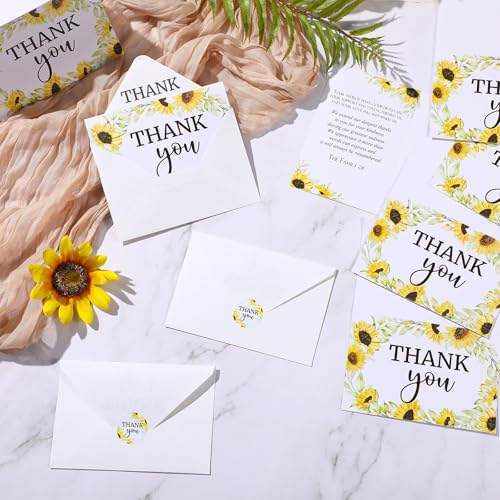 Marspark 25 Pack Sympathy Thank You Cards for Funeral with Envelopes Sticker and Message Memorial Bereavement Postcards for Loved Ones Family Friends Celebration of Life(Sunflower) - style: Sunflower