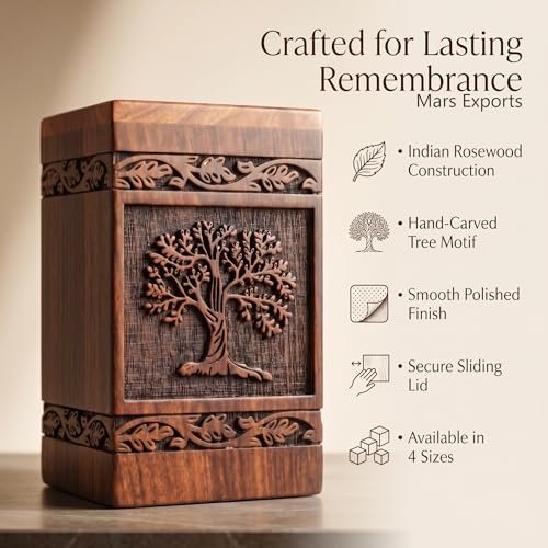 Wooden Cremation Urns Box for Human Ashes, Memorial Keepsake Boxes for Adults, Male/Female,Child, Pets Dog Cat Wood Burial Funeral Container (Tree of Life) Urn, Capacity (Medium (115 lbs- 55 kg) - size: Medium