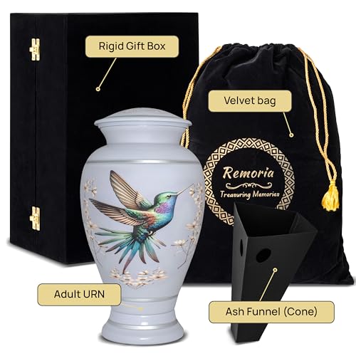 Remoria Cremation Urns for Human Ashes, Large Adult Purple Hummingbird Urn | Funeral Urn for Female & Male, 185 Cu In, Gift Box and Velvet Bag Included - color: Light Purple