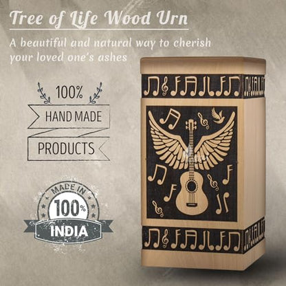 Guitar Wings Wood Keepsake Urn for Human Ashes, 20 Cu in, Beechwood - color: Beechwood, size: Keepsake (20 lbs)