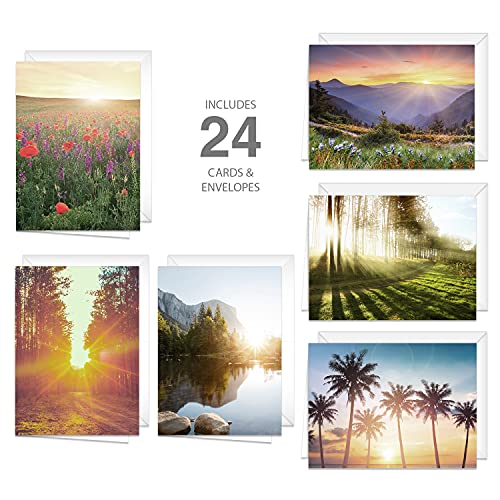 Canopy Street Beautiful Sunrise Greeting Note Card Pack / 24 Nature Greeting Cards With White Envelopes / 6 Lovely Outdoor Sunset Scenery Designs / 4 5/8" x 6 1/4" All Occasion Sympathy Cards - color: Sunrise Sunset