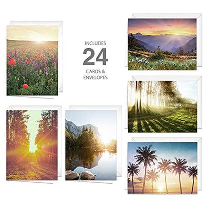 Canopy Street Beautiful Sunrise Greeting Note Card Pack / 24 Nature Greeting Cards With White Envelopes / 6 Lovely Outdoor Sunset Scenery Designs / 4 5/8" x 6 1/4" All Occasion Sympathy Cards - color: Sunrise Sunset