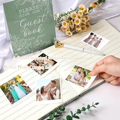Wedding Guest Book with Pen and Table Sign, 7x9 Inch Photo Guestbook with 88 Lined Pages, Personalized Guestbook Photo Album Sign in Book for Reception Bridal Shower Wedding Birthday Party(Sage Green) - style: Sage Green