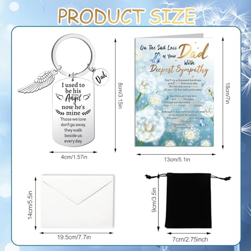 HOWAF Sympathy Card & Memorial Keyring for Loss of Dad, Deepest Sympathy Cards, Thinking of You, Unisex Adult, White and Blue, Floral
