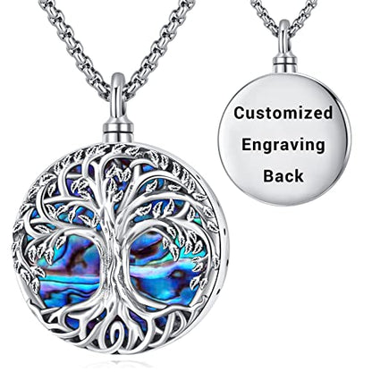 Urn Necklace for Ashes for Women/Men 925 Sterling Silver Cremation Jewelry w/Funnel Filler Memorial Jewelry Gifts - color: A-Tree of Life 2 (Abalone Shell), style: Customized