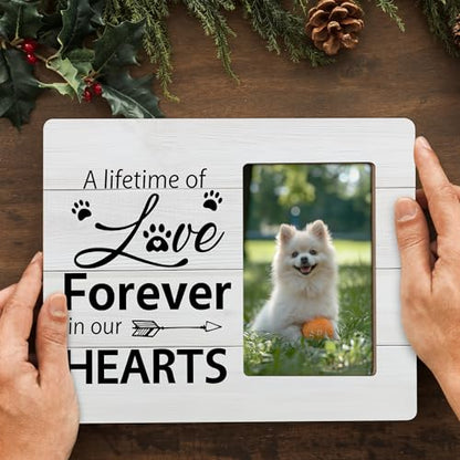 Pet Memorial Gifts Picture Frame, Dog Passing Away Sympathy Gift for Loss of Dogs, A Lifetime of Love Forever in Our Hearts Frames Fits 4x6 Photo - color: White
