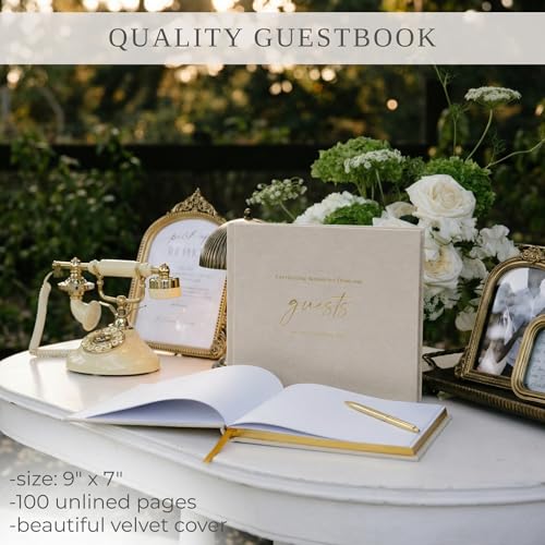 Beautiful Wedding Guest Book for Your Wedding Reception - Velvet Guestbook - color: Beige
