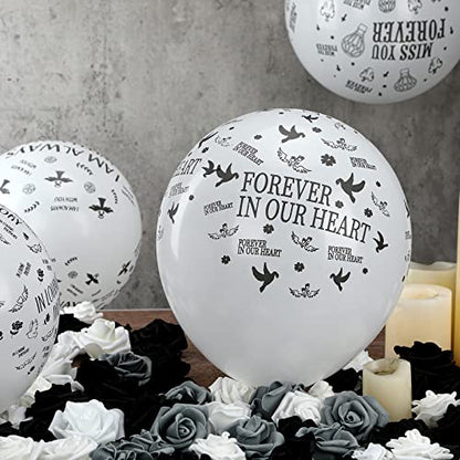 72 Pcs Memorial Balloons Set White Remembrance Funeral Celebration of Life Latex Balloon with Ribbon Love You Always Miss You Forever We Will Never Forget You Balloons Decorations 12 Inch