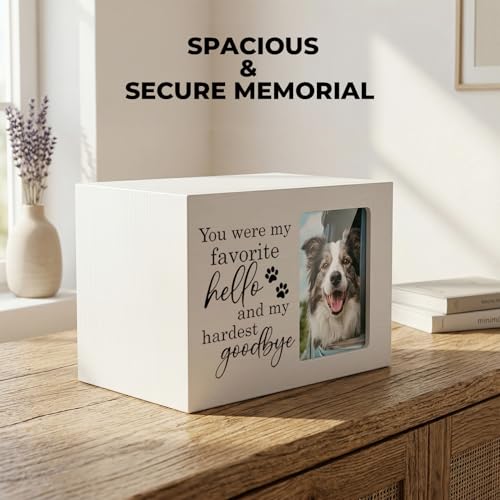 Pet Urns for Dogs Ashes, Dog Urns with Photo Frame, Cat Ashes Keepsake Box, Loss of Dog Sympathy Urn, Pet Memorial Gifts, Pet Bereavement Gift, Dog Pass Away Remembrance Gift (White) - color: White