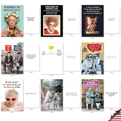 NobleWorks, 36 Assorted Box Set Funny Birthday Greeting Cards w/ 5 x 7 Inch Envelopes for Men and Women (36 Designs, 1 Each) Bday Getting Old AC10798BDG-B1x36 - style: Getting Old