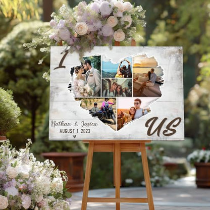 KiKiLuna Personalized I Love Us Couples Picture Frame, Family Picture Frame | Custom Couple Names and Date, Rustic Heart Photo Collage, Framed Wall Art for Anniversary, Wedding and Valentine's Day - color: Style14