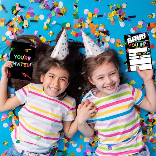 Boy Games Birthday Invitations for Boys Party Invites with Envelopes 20 - color: Neon Bruh You In
