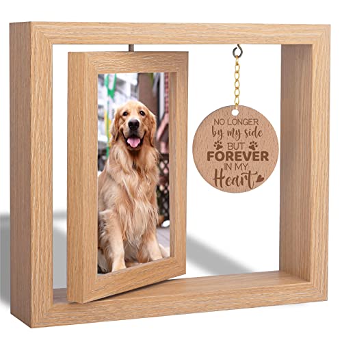 Andthen Dog Memorial Picture Frame with Pet Hair Keepsake Fur Jar & Pet Paw Print Kit- Dog Memorial Gifts, Pet Loss Gifts Wooden Rotating Picture Frame 4 X 6